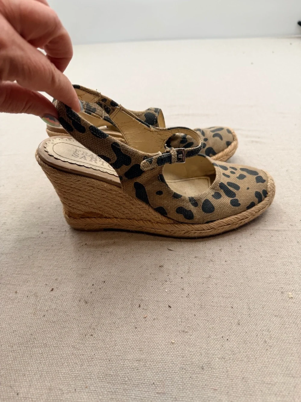 Leopard Print Espadrille Wedge Slingback - Beige/Black